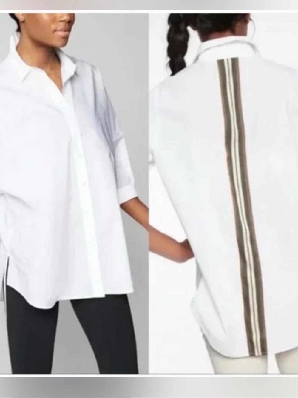 Athleta White Long-Sleeve Casual Button-Down Shirt